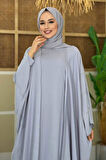 Taş İşleme Detaylı Abayalı Elbise Takım 8500 Gri