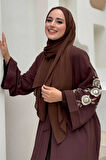 Nakış İşleme Detaylı Bel Kuşaklı Abaya 7898 Kahverengi