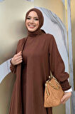 Şallı Elbiseli Abaya Takım 3883 Kahverengi