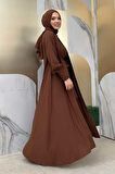 Şallı Elbiseli Abaya Takım 3883 Kahverengi