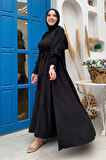 Şallı Elbiseli Abaya Takım 3883 Siyah