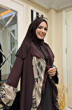 Çiçek Desenli Fırfırlı Abaya 7908 Kahverengi