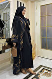 Çiçek Desenli Fırfırlı Abaya 7908 Siyah