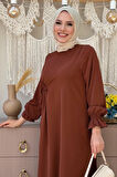 Tek Tarafı Yandan Büzmeli Elbise 6017 Kahverengi