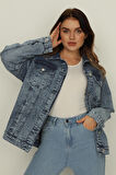 Kadın Cepli Oversize Denim Ceket
