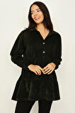 Kadın Eteği Volanlı Kadife Tunik Elbise
