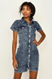 Kadın Önden Düğmeli Denim Elbise
