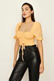 Kadın Gipeli Balon Kollu Crop Bluz