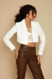 Kadın Tek Düğme Kapamalı Crop Blazer Ceket