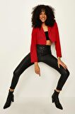 Kadın Tek Düğme Kapamalı Crop Blazer Ceket