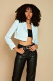 Kadın Tek Düğme Kapamalı Crop Blazer Ceket