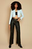 Kadın Tek Düğme Kapamalı Crop Blazer Ceket