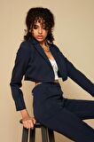 Kadın Tek Düğme Kapamalı Crop Blazer Ceket