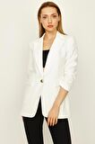 Kadın Kruvaze Yaka Düğme Kapamalı Blazer Ceket
