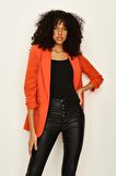 Kadın Kruvaze Yaka Düğme Kapamalı Blazer Ceket