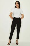 Kadın Kemerli Beli Lastikli Rahat Kesim Pantolon