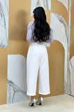 Bym Fashion Fermuarlı Bel Bağcıklı Pantolon 0174 Ekru