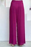 Bel Lastikli Bağcık Görünümlü Piliseli Pantolon 0129 Fuşya