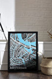 Tek Parça Siyah Çerçeve Görünümlü "Amsterdam Siyah" Harita Mdf Tablo