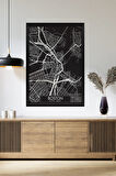Tek Parça Siyah Çerçeve Görünümlü "Boston Siyah" Harita Mdf Tablo