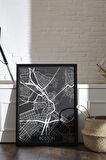 Tek Parça Siyah Çerçeve Görünümlü "Boston Siyah" Harita Mdf Tablo