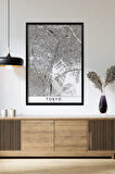 Tek Parça Siyah Çerçeve Görünümlü "Tokyo Beyaz" Harita Mdf Tablo