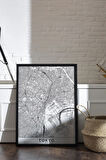 Tek Parça Siyah Çerçeve Görünümlü "Tokyo Beyaz" Harita Mdf Tablo
