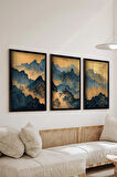 3 Parça Siyah Çerçeve Görünümlü MDF Poster Tablo Seti - Set 23