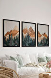 3 Parça Siyah Çerçeve Görünümlü MDF Poster Tablo Seti - Set 24