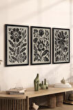 3 Parça Siyah Çerçeve Görünümlü MDF Poster Tablo Seti - Set 30