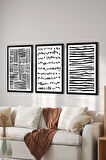 3 Parça Siyah Çerçeve Görünümlü MDF Poster Tablo Seti - Set 33