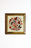 Masif Ahşap Çerçeveli Taş Tablo Pano 16 x 16 cm - Bahar ve Kuşlar 1