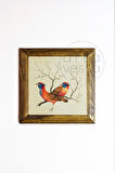 Masif Ahşap Çerçeveli Taş Tablo Pano 16 x 16 cm - Bahar ve Kuşlar 6