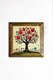Masif Ahşap Çerçeveli Taş Tablo Pano 26 x 26 cm - Nar Bereket Ağacı