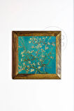 Masif Ahşap Çerçeveli Taş Tablo Pano 26 x 26 cm - Vincent Van Gogh-Almond Blossom
