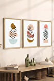 3 Parça Ahşap Çerçeve Görünümlü MDF Poster Tablo Seti - Set 109