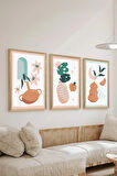 3 Parça Ahşap Çerçeve Görünümlü MDF Poster Tablo Seti - Set 125