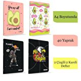 Çınar A4 40 Yaprak Karton Kapak Dikişli Defter 2 Çizgili 2 Kareli