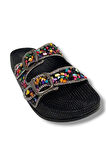 Pienn 20057-001 Anatomik Fashion Taşlı  Kadın Terlik Siyah Multi