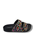 Pienn 20057-001 Anatomik Fashion Taşlı  Kadın Terlik Siyah Multi