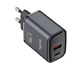 Gritty GAN 67W Notebook Şarjlı 2 Portlu USB-A Type-C PD Hızlı Şarj Adaptörü Siyah (GC-U67)  