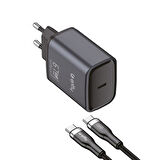 Gritty GAN 67W Notebook Şarjlı USB-C Hızlı Şarj Aleti+Type-C to Type-C Şarj Kablosu ( 100cm) Siyah(GC-C67CC)