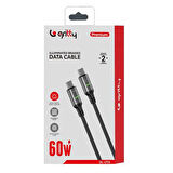 Gritty 60W Type-C to Type-C Akıllı Işık Göstergeli Şarj Kablosu 1 m Siyah (GL-LT01)