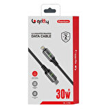 Gritty 30 Type-C to Type-C Akıllı Işık Göstergeli Şarj Kablosu 1 m Siyah (GL-LT02)