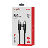 Gritty 60W+30W PD 3in1 Type-C to Type+Lightning 1m Şarj Kablosu Siyah (GL-COMB01)