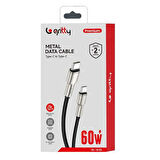 Gritty 60W Metal Uçlu Akım Korumalı Type-C to Type -C Örgülü Şarj Kablosu 100cm Siyah (GL-SL01)