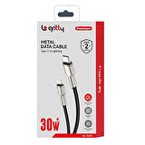 Gritty 30W Metal Uçlu Akım Korumalı Type-C to Lightning Örgülü Kablo 100cm Siyah (GL-SL02)
