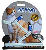 Pati Yavru Köpek ve Kedi Gezdirme Takım Tasması (Ayarlanabilir) Beyaz-Mavi