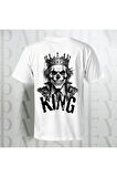 King Sırt Baskılı Unisex Yarım Kollu Bisiklet Yaka %100 Pamuk Oversize T-shirt