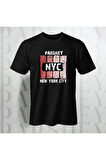 Erkek - Kadın %100 Pamuk New York City Parshey Baskılı Yarım Kollu Bisiklet Yaka T-Shirt